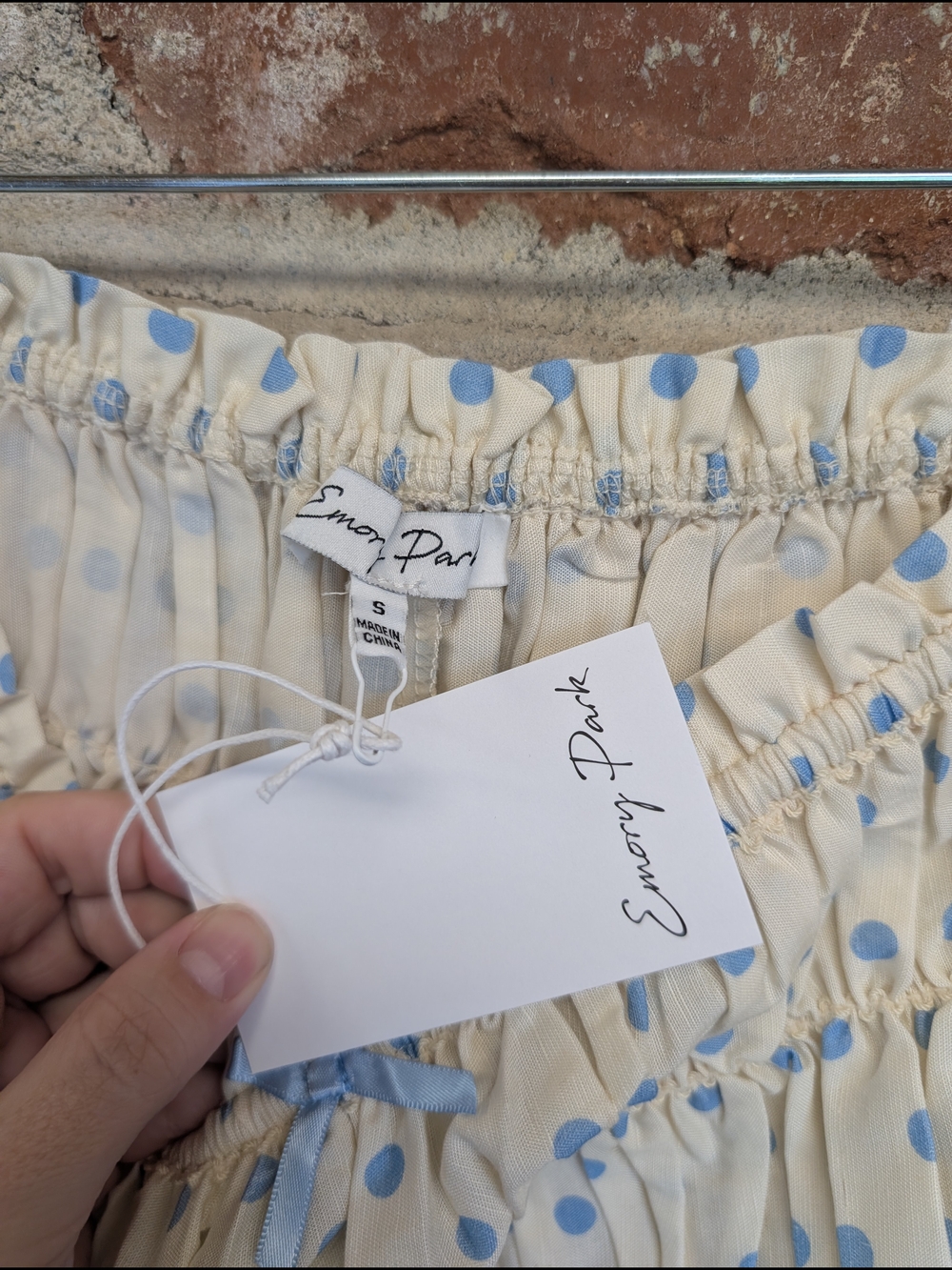 emory park Cream and Light Blue Polka Dot Smocked High Waist Shorts - Picture 3 of 3